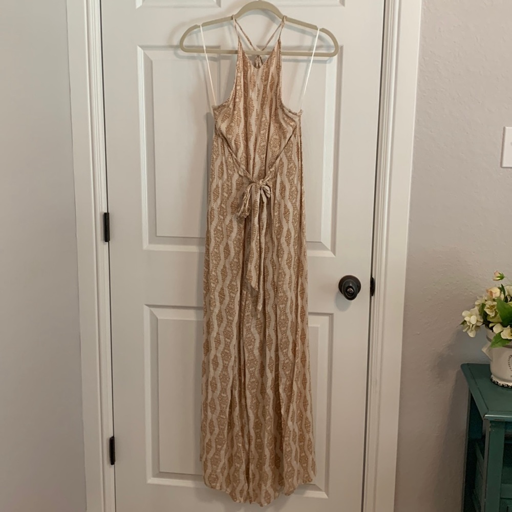 Halter, tie front, backless jumpsuit